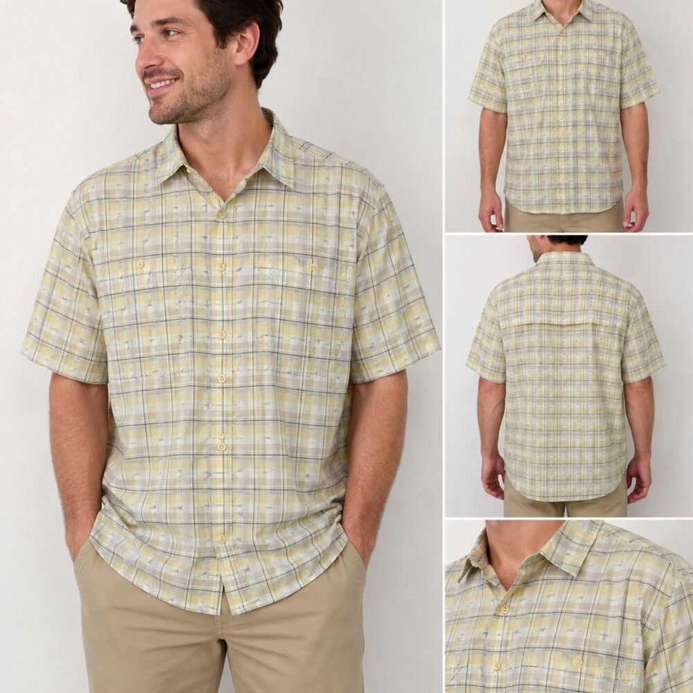 Orvis Men's Yellow and Cream Shirt